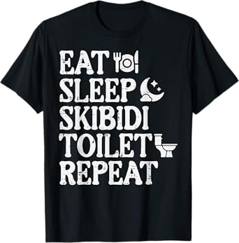 Eat Sleep Skibidi Repeat Funny Toilet Rizz Meme Teen Boys T-Shirt