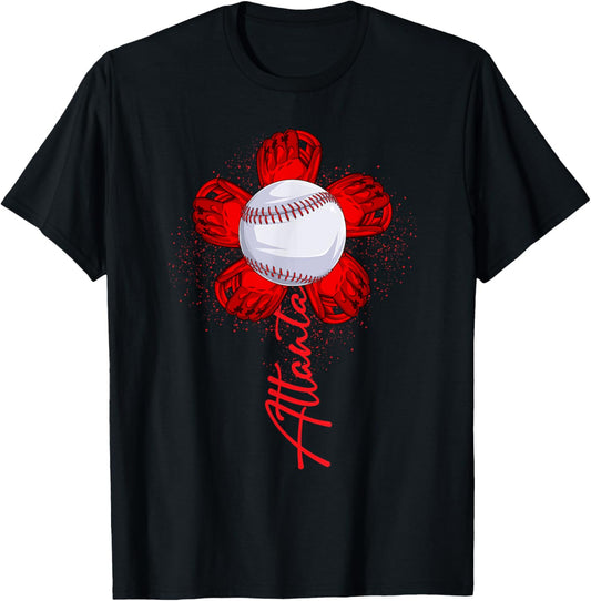 Cute Flower Atlanta Retro Baseball Lover Game Day T-Shirt