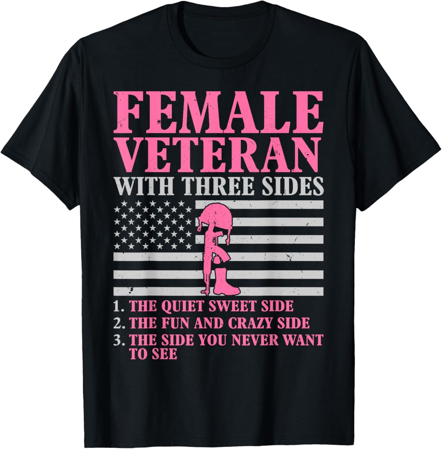 Female Veteran with Three Sides Women Veteran Mother Grandma T-Shirt