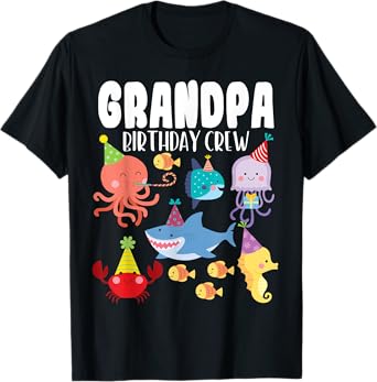 Cute Sea Animals Ocean Creatures Party Grandpa Birthday Crew T-Shirt