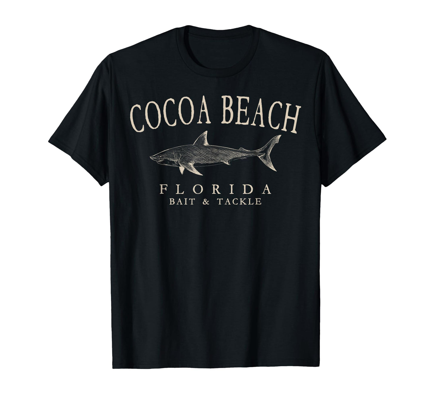 Cocoa Beach Florida Shark Fishing Antique White Letters T-Shirt