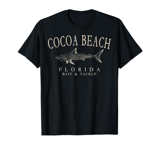 Cocoa Beach Florida Shark Fishing Antique White Letters T-Shirt