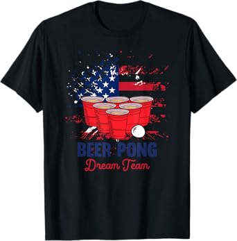 Beer Pong USA Flag Team | Patriotic Drinking Game Gift T-Shirt