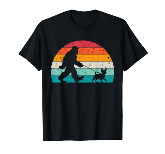 Bigfoot Walking a Dog Funny Chihuahua Lovers Dog Dad Men Women Kids T-Shirt