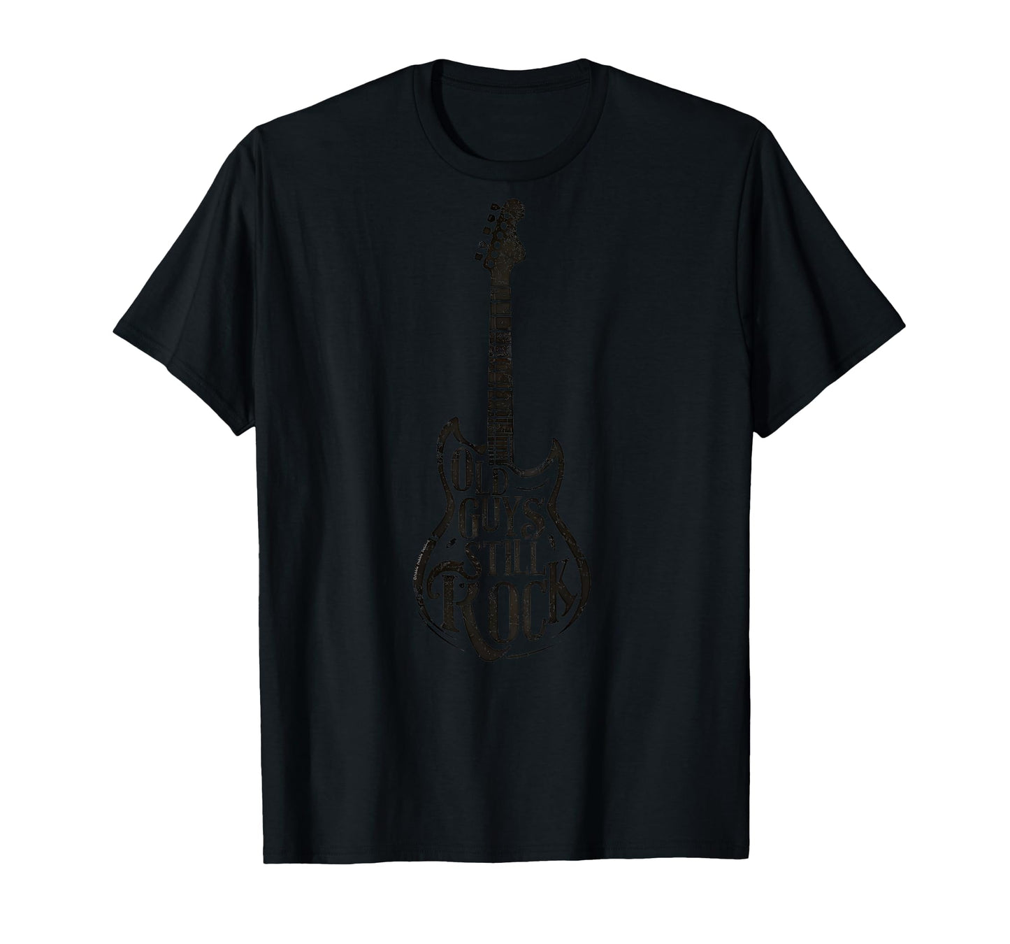 Design on back. Guitar Music Old Guys Still Rock T-Shirt