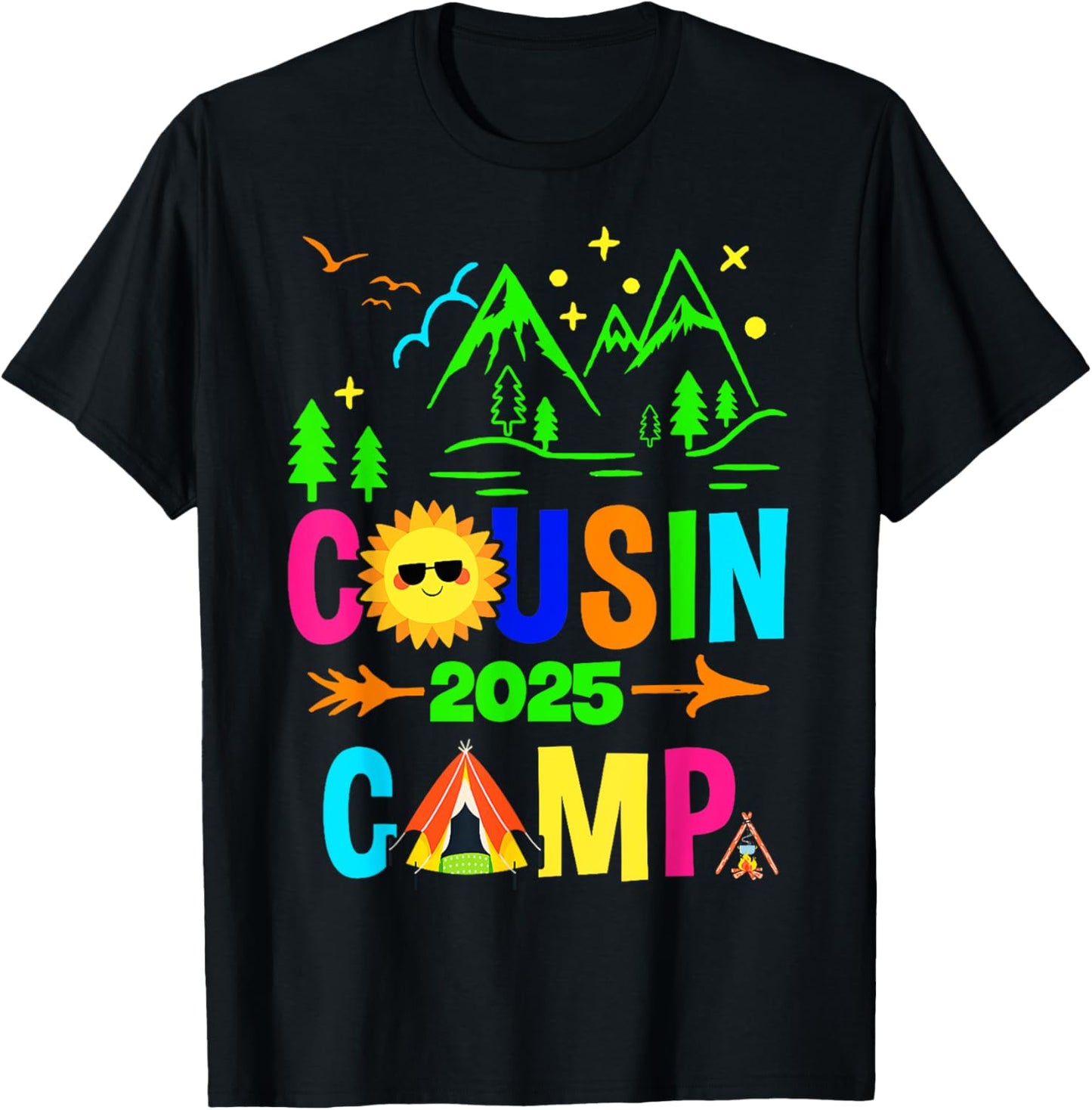 Family Camping Summer Vacation Crew Cousin Camp 2025 T-Shirt