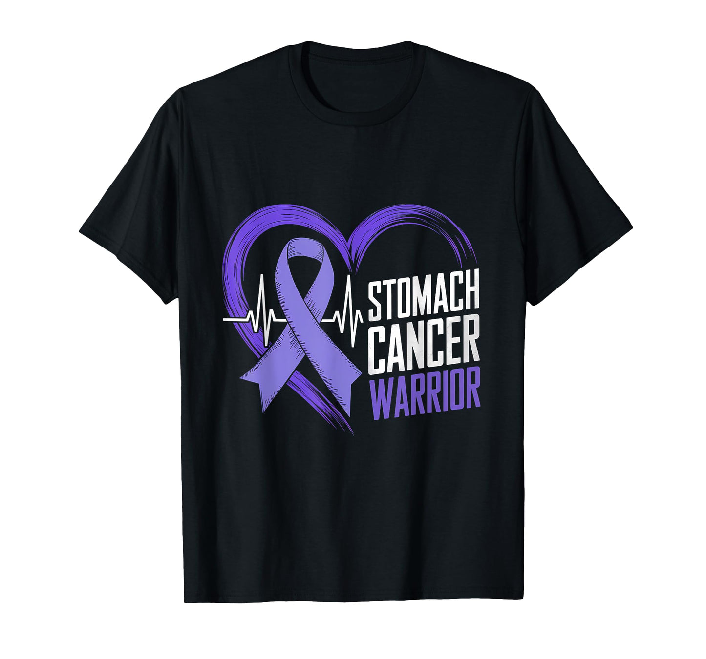 Stomach Cancer Warrior Heart Periwinkle Ribbon Heartbeat T-Shirt