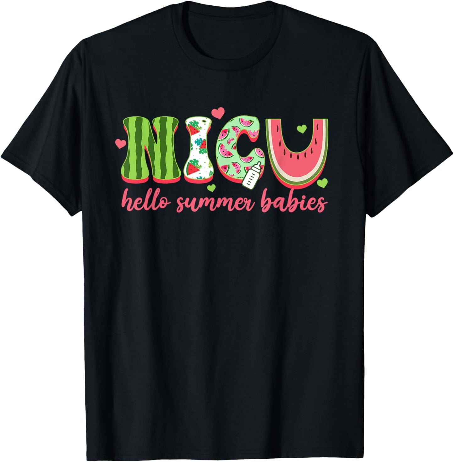 NICU Nurse Summer Watermelon Funny Nursing Girls Women Scrub T-Shirt