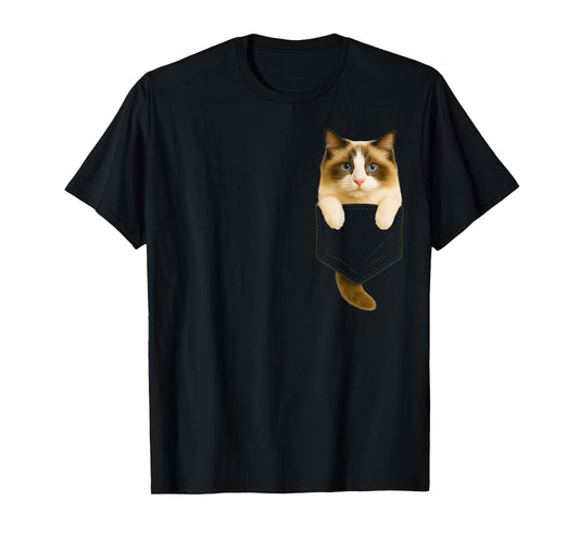 Ragdoll Cat Pocket Funny Gifts Cat Mom Cat Dad Cat Lover T-Shirt