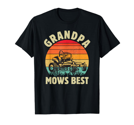 Funny Grandpa Mows Best Lawn Mowing Gardening Fathers Day T-Shirt