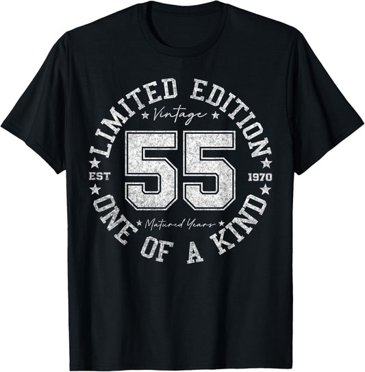 55th Birthday T-Shirt, Unisex-Adult, Short Sleeve, T-Shirt, Black, Small