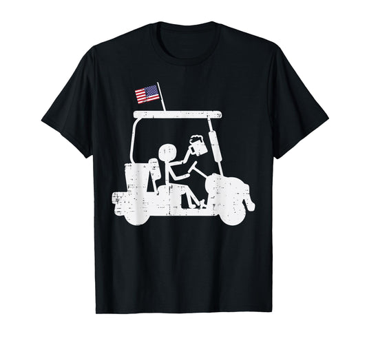 Golf Cart US Flag Funny Golfing Patriotic Golfer Dad Men T-Shirt