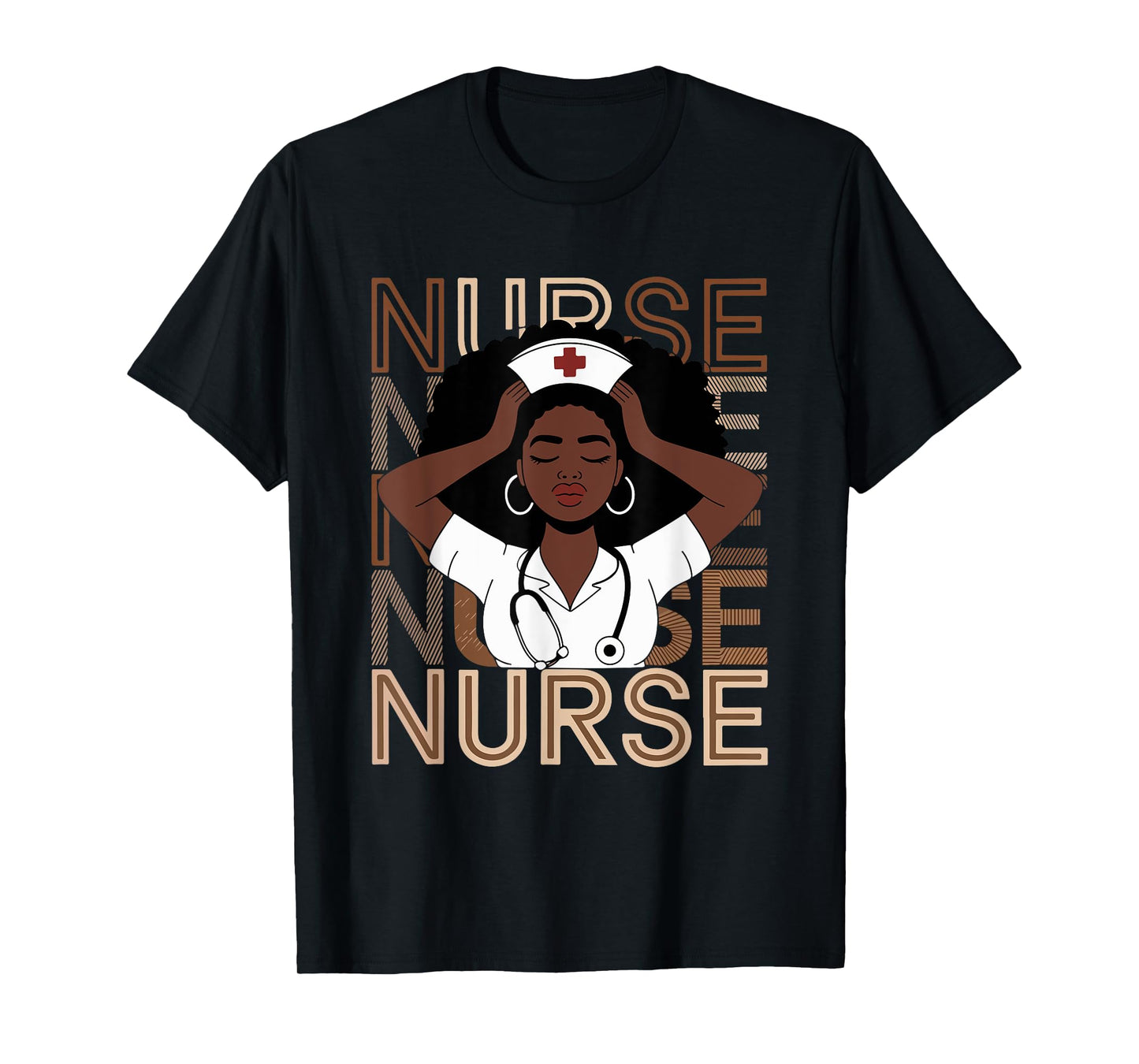 Black Strong Nurse Afro Girl Melanin African American Wowen T-Shirt