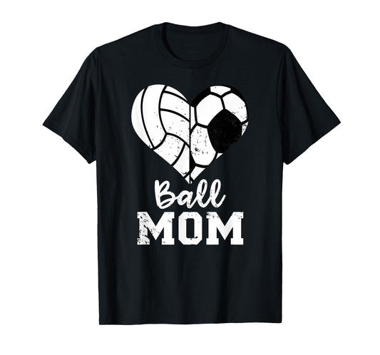 Ball Mom Heart Funny Soccer Volleyball Mom T-Shirt