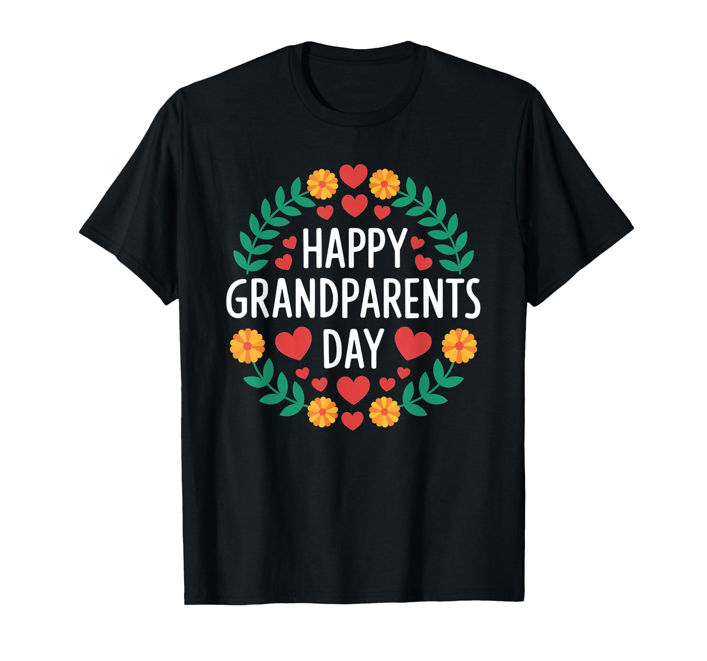 Happy Grandparents Day Wreath Grandpa Grandma Decorate Gifts T-Shirt