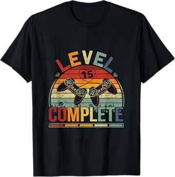 Level 15 Complete Retro Video Gamer Couple 15th Anniversary T-Shirt