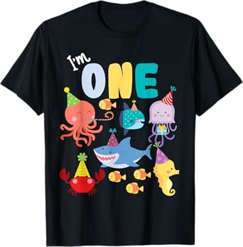 Cute Sea Animals Ocean Creatures Party 1st Birthday I'm One T-Shirt