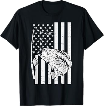 American Flag Bass Fishing Vintage Patriotic Fisherman Gift T-Shirt