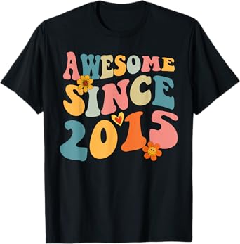 Awesome Since 2015 10 Years Old Retro Groovy 10th Birthday T-Shirt