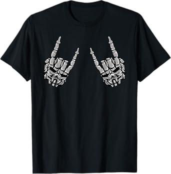 Rock On Band Tees For Men, Women Rock And Roll Skeleton Hand T-Shirt