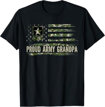 Vintage Proud Army Grandpa Camo American Flag Veteran Gift T-Shirt