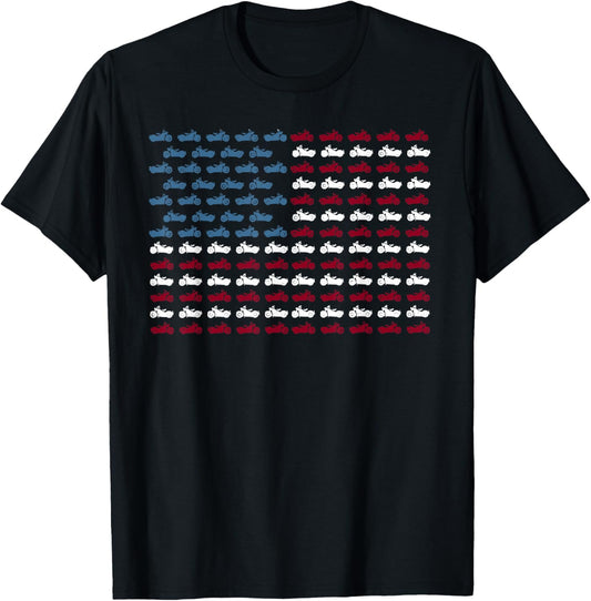 Vintage American Flag Made Of Motorcycle Funny 4th Of July T-Shirt