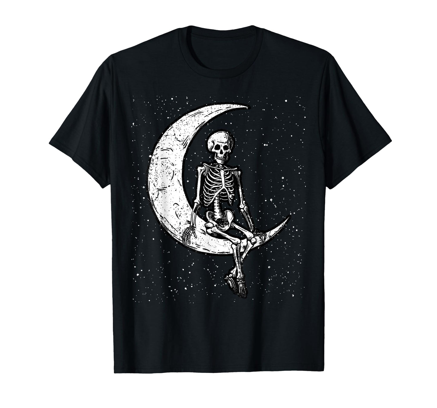 Skeleton Sitting On Moon Halloween Spooky Bones Goth Gothic T-Shirt