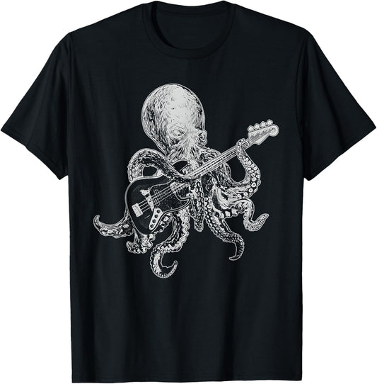 Octopus Playing Bass Guitar Shirt for Men Dad Octopus Lover T-Shirt
