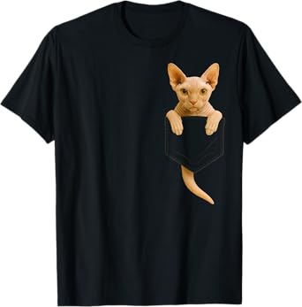 Cute Sphynx Cat Pocket Funny Gifts Cat Mom Cat Dad Cat Lover T-Shirt