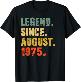 47 Year Old 47th Birthday Gifts Legend Since August 1975 T-Shirt