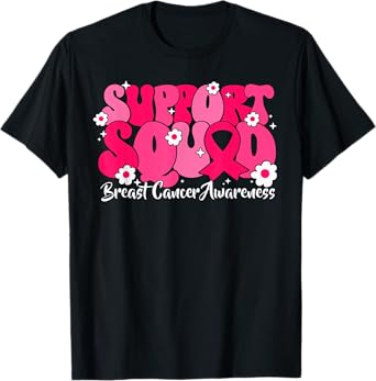 Breast Cancer Support Squad Pink Ribbon Flowers Family Team T-Shirt