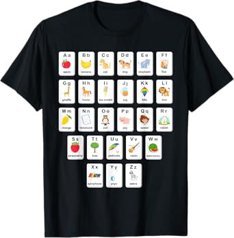 ABC Animals Object Flash Card A-Z Types of Alphabet Teacher T-Shirt