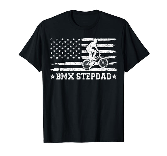 Mens BMX Stepdad USA Flag Vintage Cycling BMX Rider Fathers Day T-Shirt