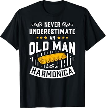 An Old Man With A Harmonica Music Musician Gift T-Shirt