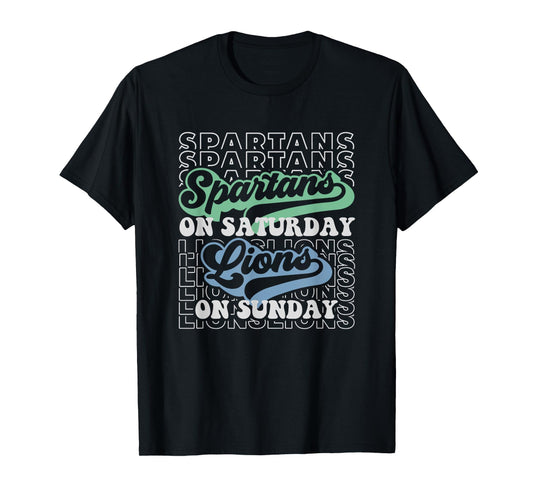 FootBall Spartan on Saturday Lion on Sunday Womens Mens Fans T-Shirt