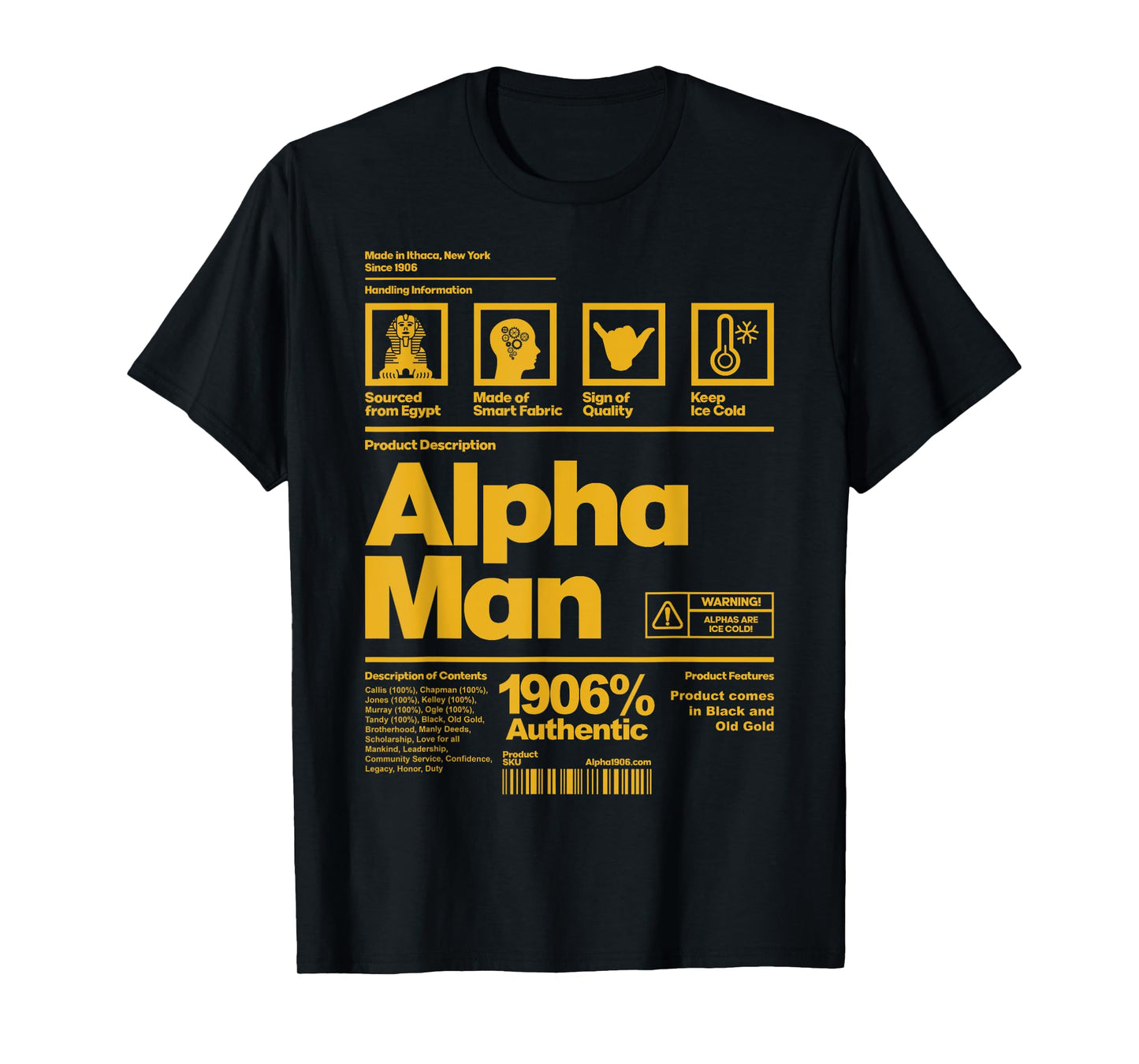 Mens Alpha African 1906 Fraternity Information Description T-Shirt