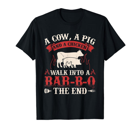 Funny Barbecue Cow Pig Chicken Graphic Meat Smoking BBQ T-Shirt
