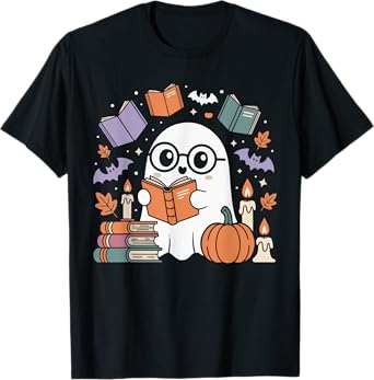 Spooky Librarian Ghost Costume For Book Lovers Men Women T-Shirt