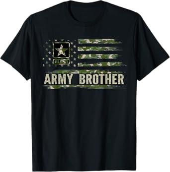 Vintage Army Brother With Camo American Flag Veteran Gift T-Shirt
