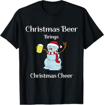 Funny Cute Festive Christmas Beer Snowman Design T-Shirt