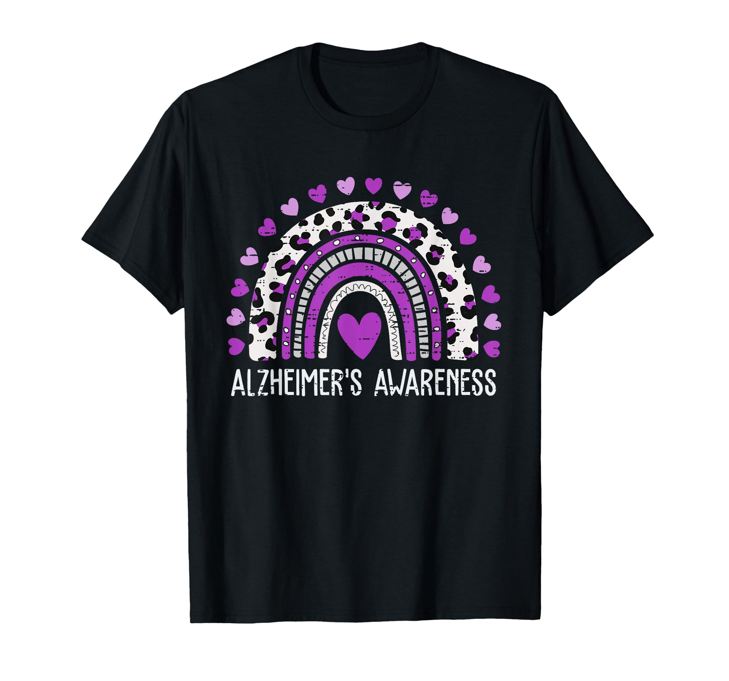 Alzheimer's Awareness Rainbow Leopard Ribbon Purple Dementia T-Shirt