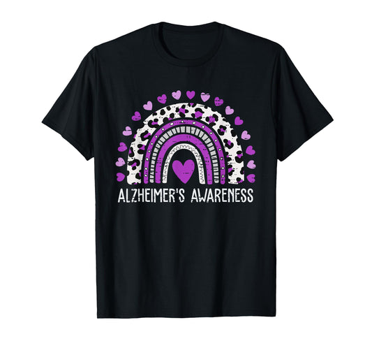 Alzheimer's Awareness Rainbow Leopard Ribbon Purple Dementia T-Shirt