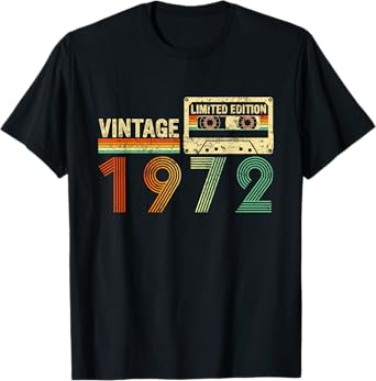 50 Year Old Gifts Vintage 1972 50th Birthday Cassette Tape T-Shirt