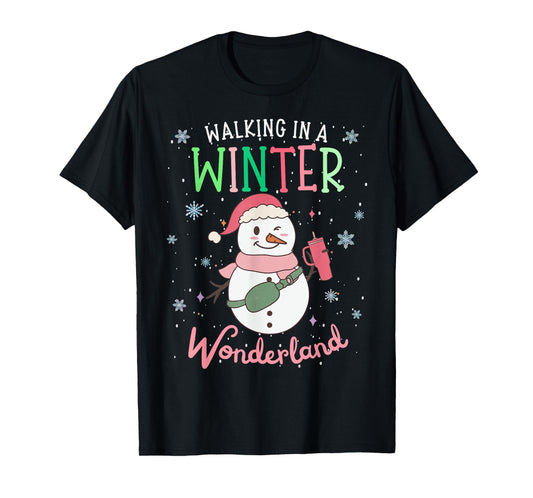 Walking In A Winter Wonderland Snowman Funny Ugly Christmas T-Shirt