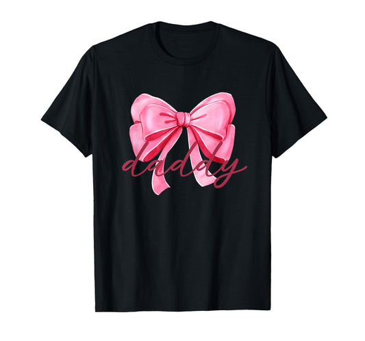 Daddy Pink Bow Birthday Baby Shower Family Pink Ribbon T-Shirt