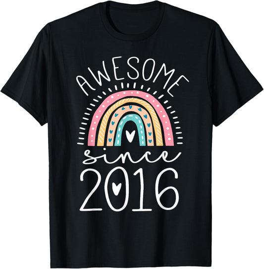 Awesome Since 2016 9th Birthday Rainbow Gifts Born In 2016 T-Shirt
