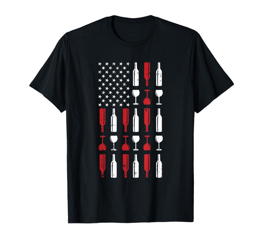 Wine Glass 4th Of July Vintage USA Flag Patriotic Drinker T-Shirt