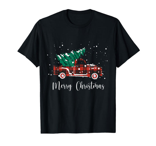 Merry Christmas Buffalo Truck Tree Red Plaid T-Shirt