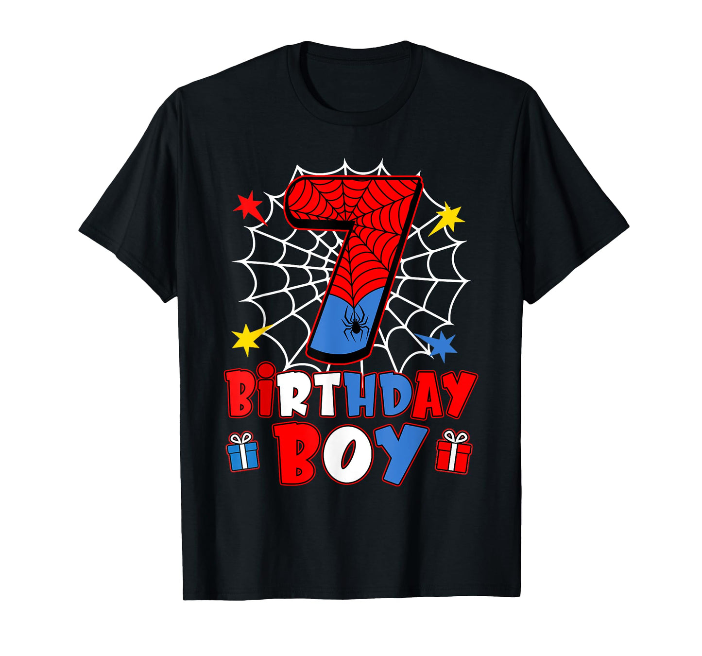 Kids Spider Web Seven 7 Years Old It's My 7th Birthday Boy T-Shirt