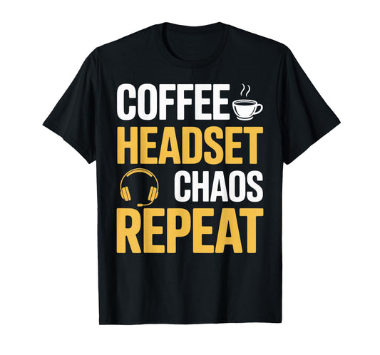 Coffee Headset Emergency Responder Yellow 911 Dispatcher T-Shirt